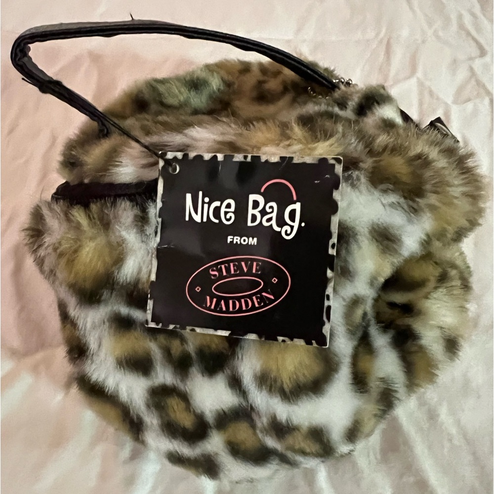 NWT Steve Madden Nice Bag furry animal print night bag, cosmetics or jewelry